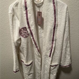 Elegant White and Purple Women's Robe personalized “ S” NWT